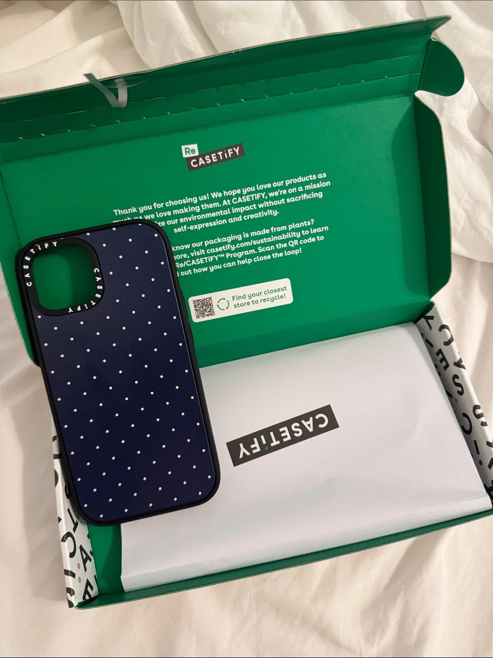 BRAND NEW Casetify Navy Blue Polka Dot Phone Case with White Dots